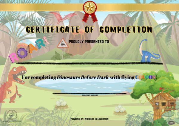 Dinosaurs Before Dark Certificate of Completion
