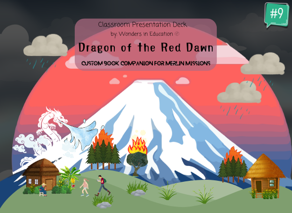 Cover of Dragon of the Red Dawn #9 Classroom Presentation Deck, a Magic Tree House Merlin Missions book companion with Grade 3 grammar lessons.